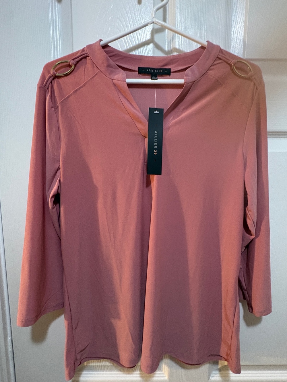Atelier 29 Dusty Rose Long-Sleeve Top with Shoulder Ring Detail